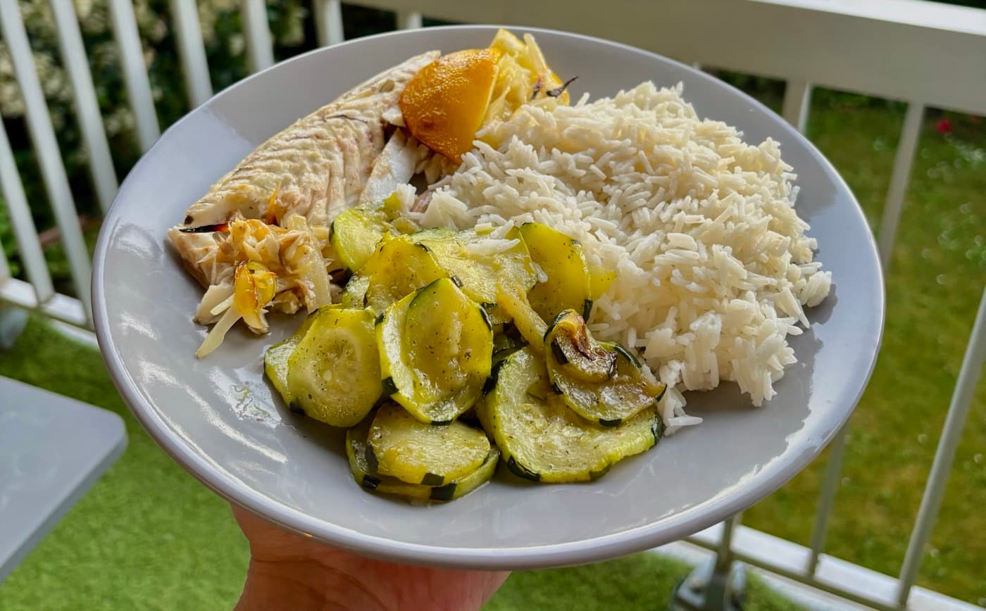 Poulet, riz basmati et courgettes